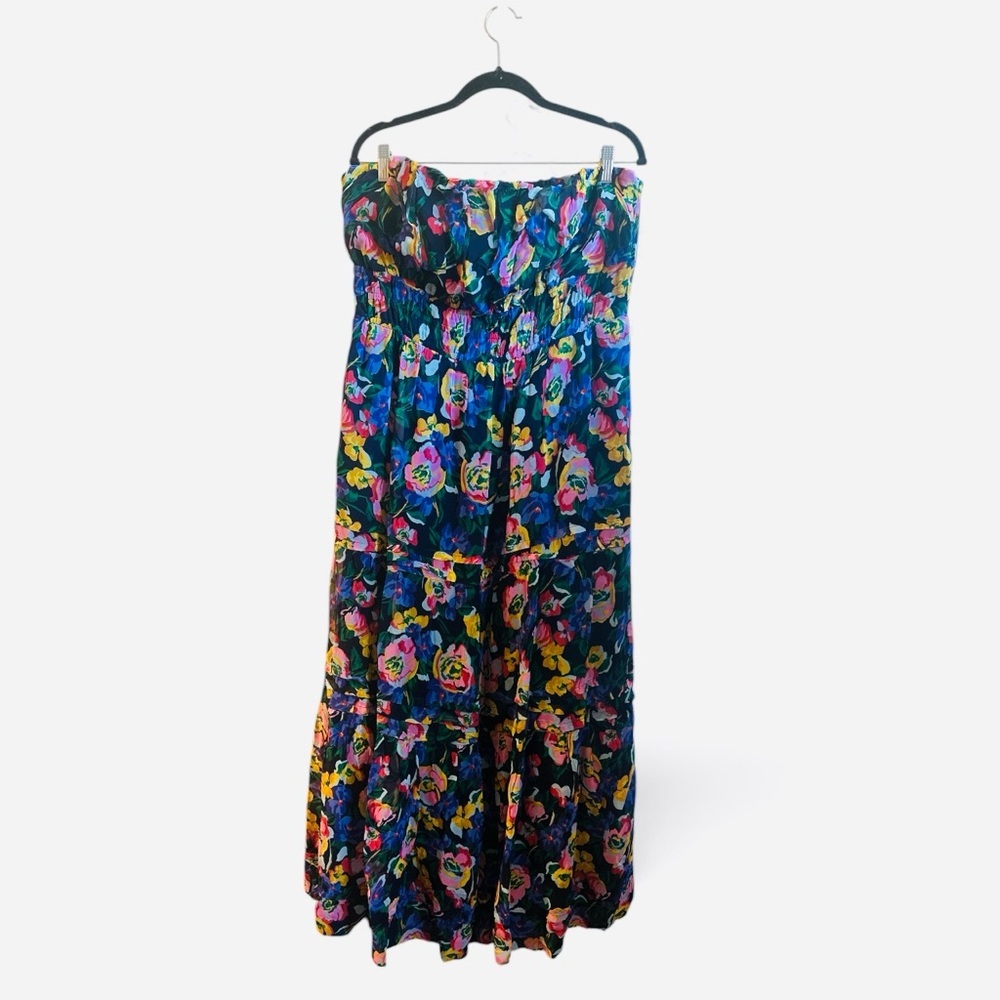 Anthropologie The Somerset Strapless Maxi Dress Size XL Blue Pattern Pockets - Picture 4 of 14